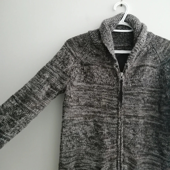 Aritzia TNA Lambswool Cowichan Zip Up Chunky Knit Sweater Heather Gray XXS - Picture 9 of 16